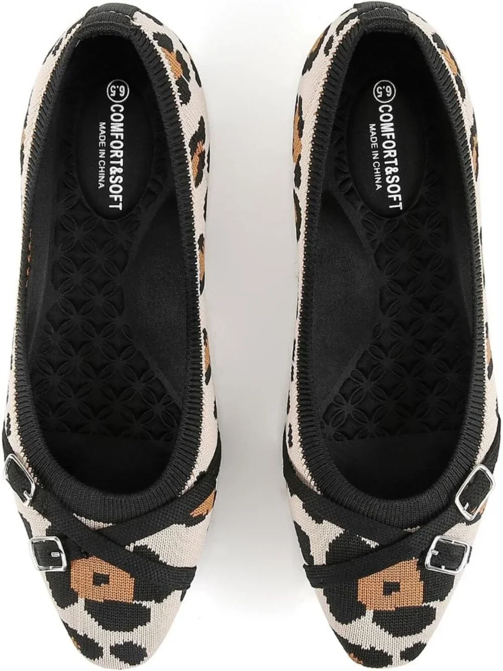 Women's Leopard Ballet Flats Dress For Work Business Casual Buckle Comfort Shoes